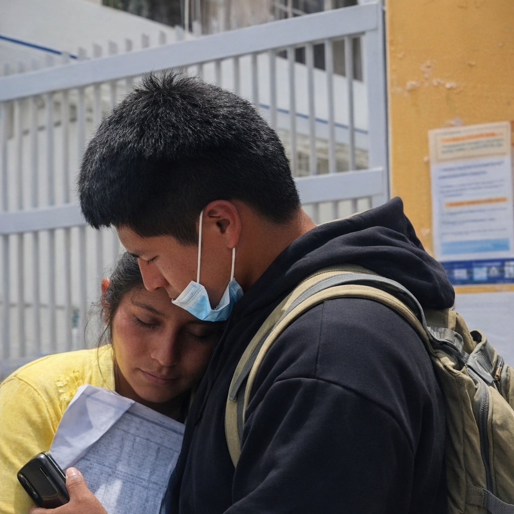 Abrazo de consuelo frente a la reja