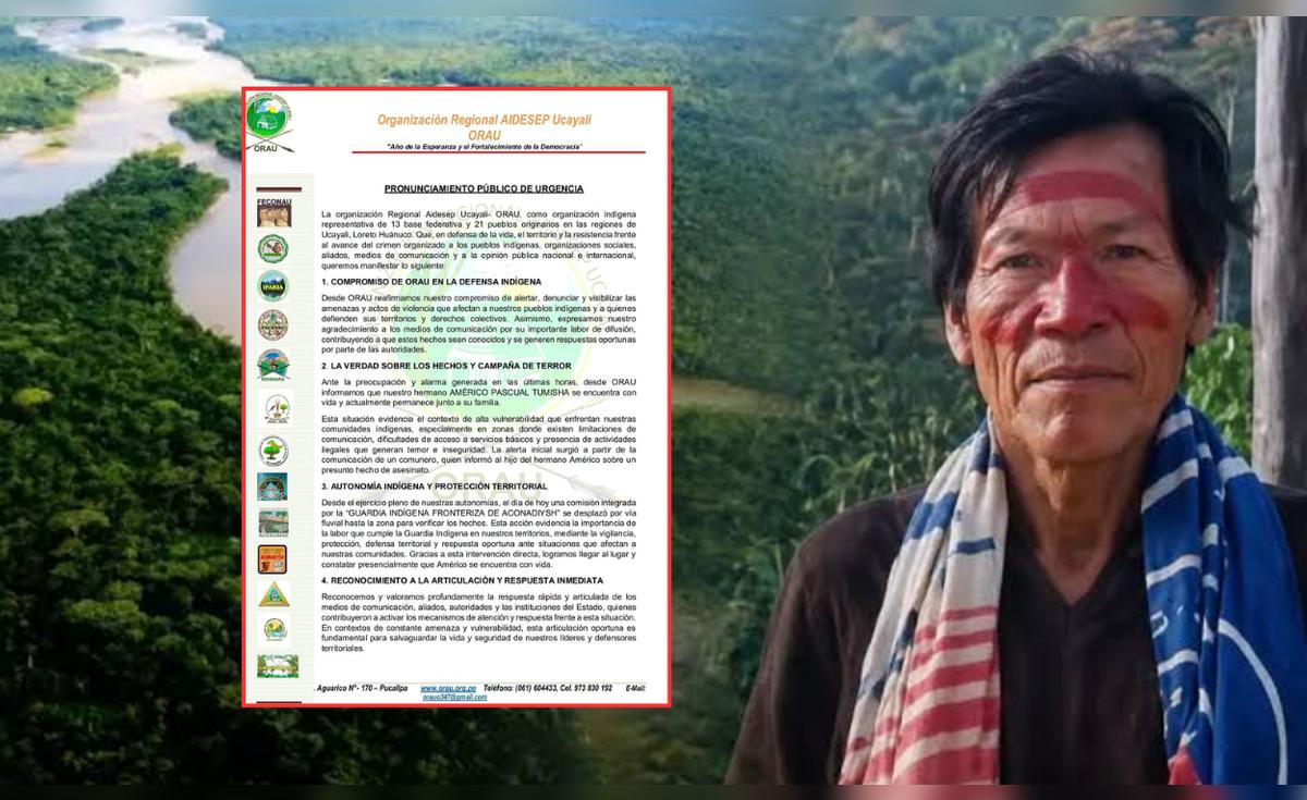 Ucayali: Guardia Indígena confirma que el líder ashéninka Américo Pascual Tumisha está vivo